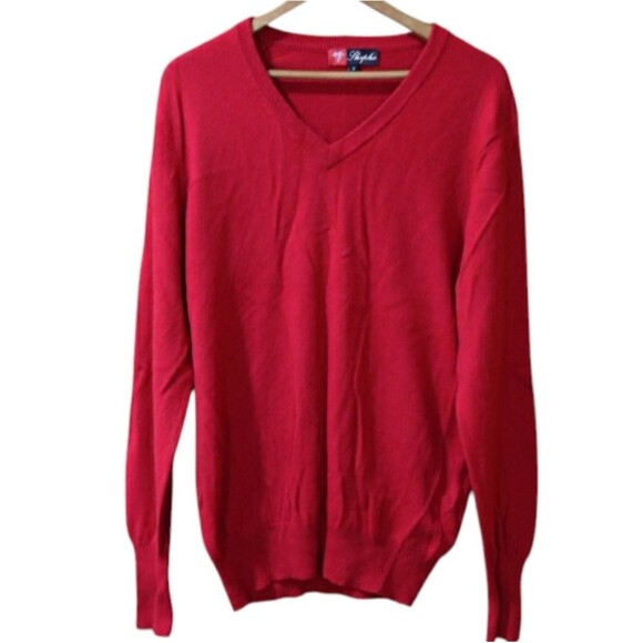Shephe Vintage Red 100% Cashmere V-Neck Sweater Men’s small - Picture 1 of 12